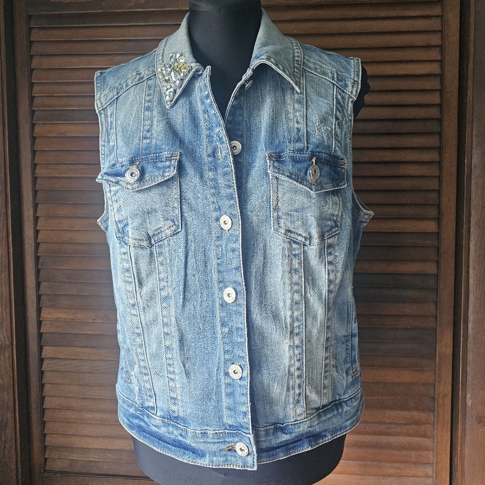 INC International Concepts Sleeveless Denim Jean Vest Women's Size Large